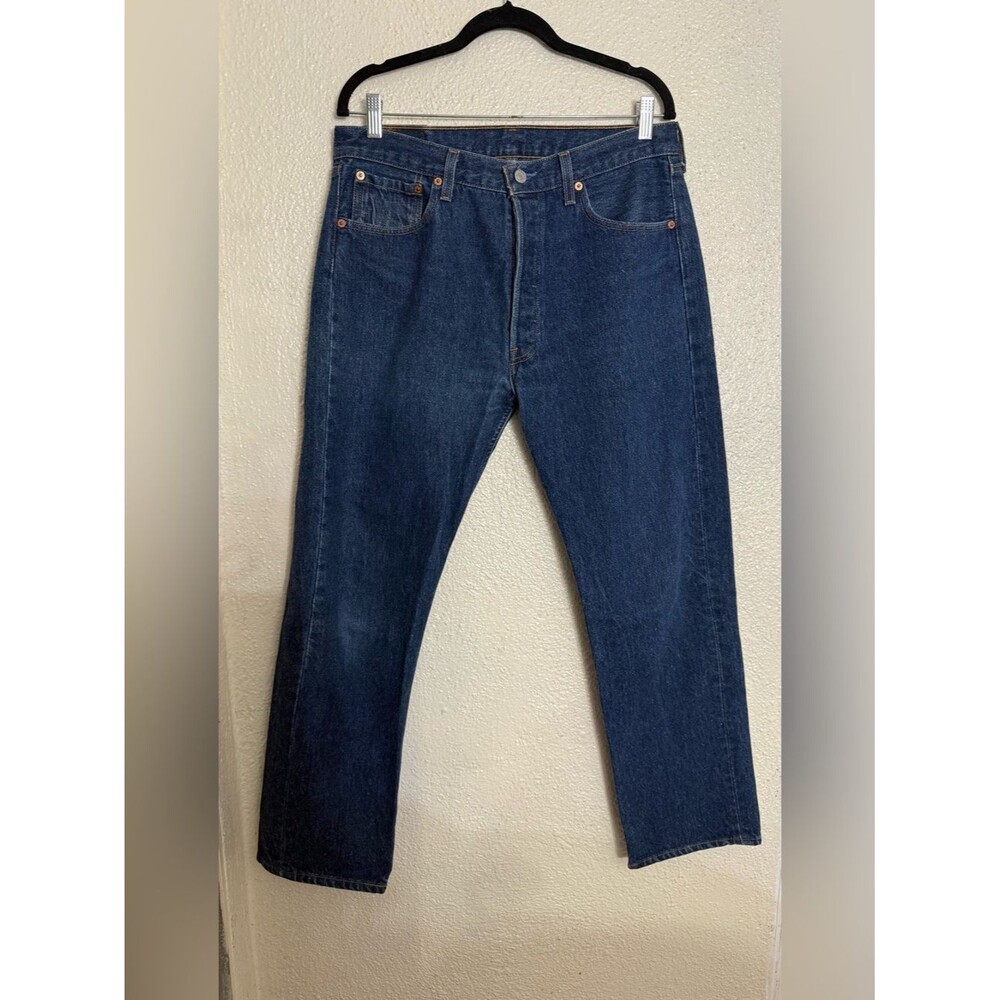 Vintage 90s Levis “501 XX” Dark Indigo Blue Denim Jeans size W35 L32 Made In USA